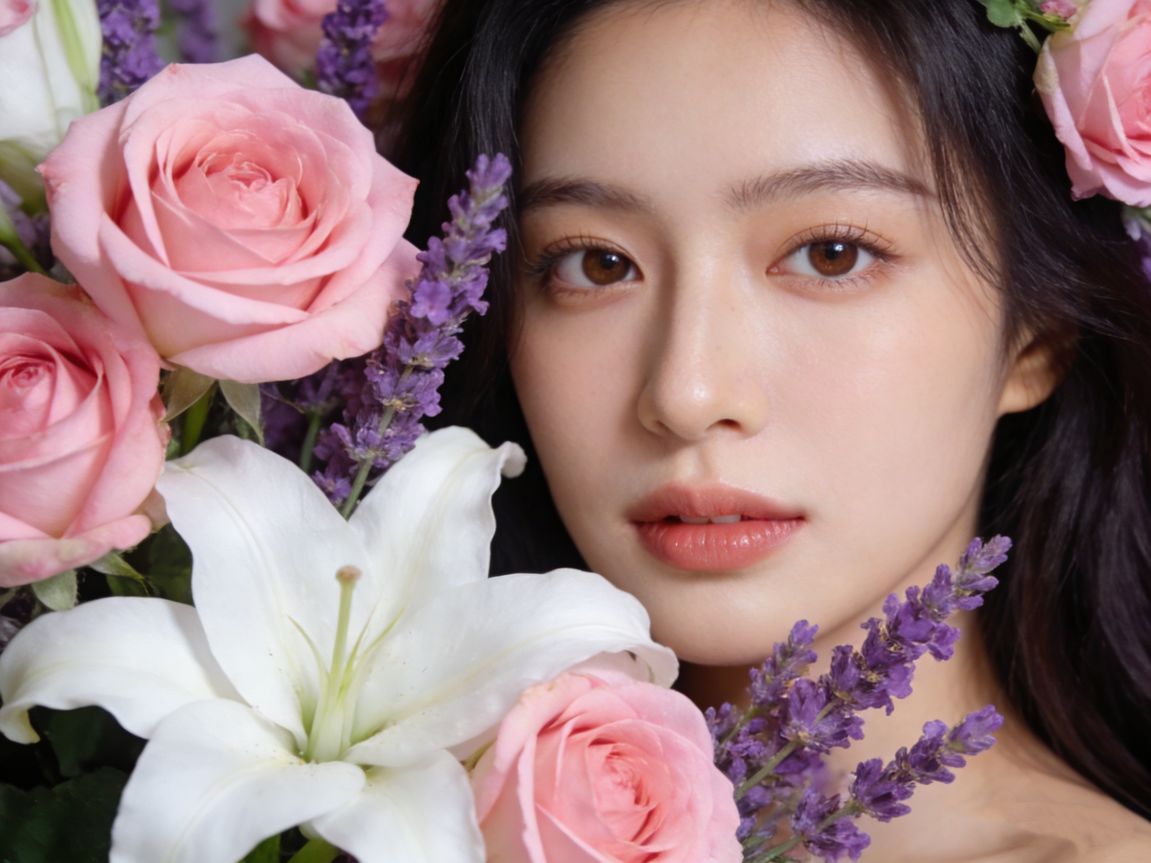 美女陪鲜花--AI--修改